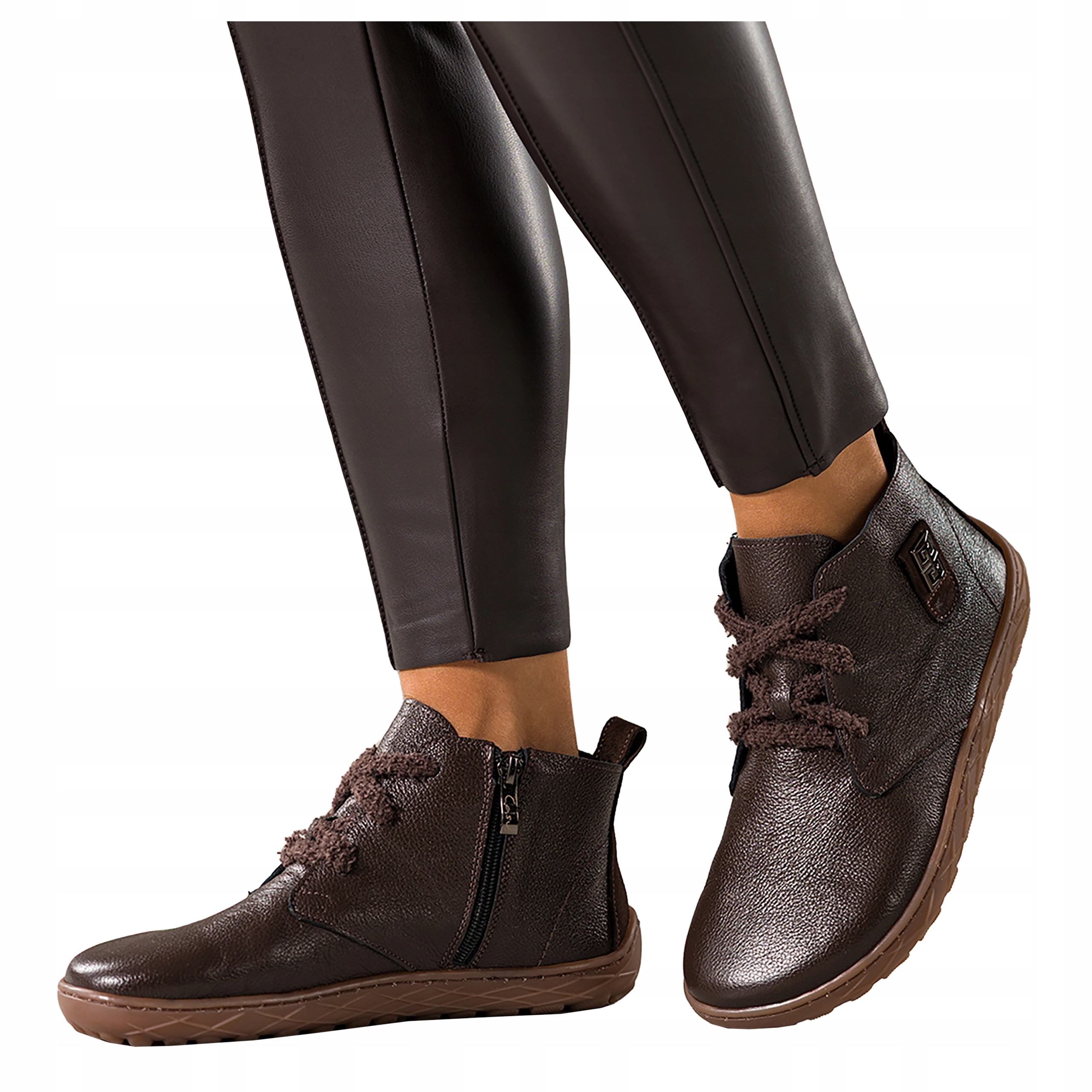 Čokoládové Kotníkové Boty Barefoot Kožené Dámské Módní Široké Šněrovací vel. 39