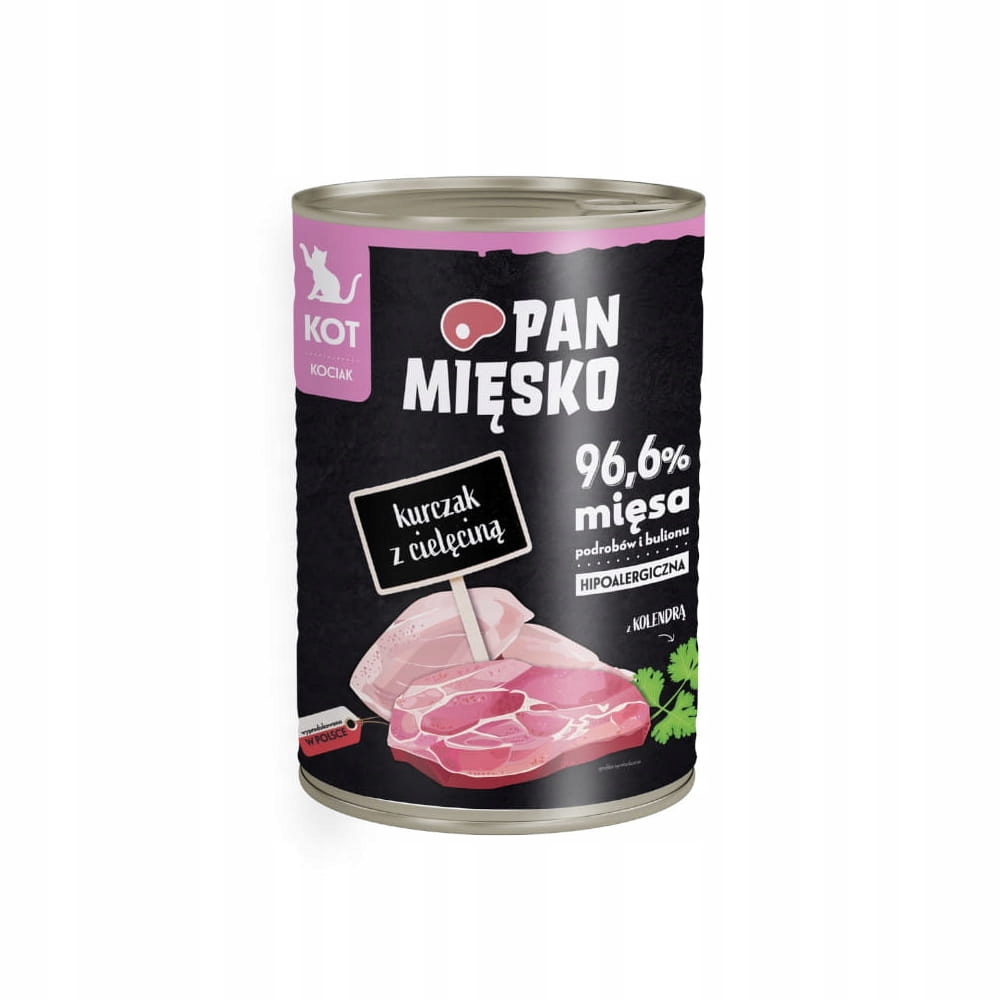Levně 5 x Pan Mięsko mokré krmivo pro kočky kuře s telecím masem pro koťata 400 g