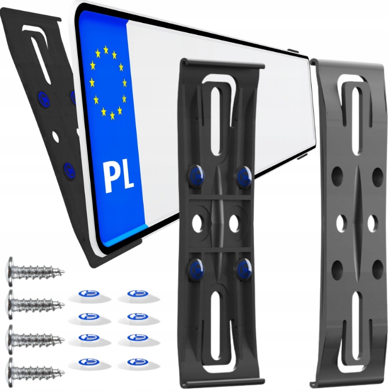 Bezramkowe mocowanie Ramka Pod Tablicę Rejestracyjną Śruby Zaślepki