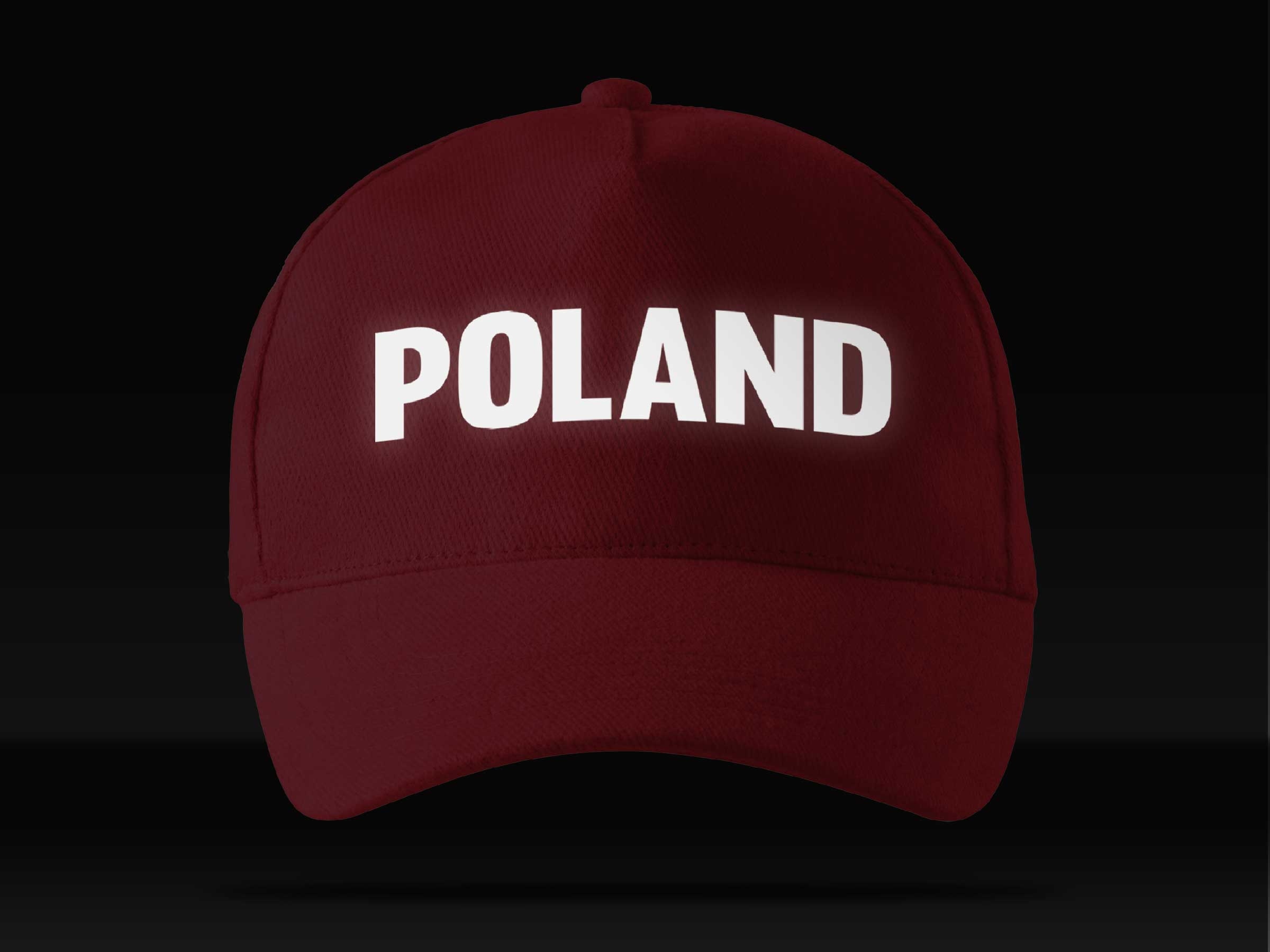 CZERWONA CZAPKA Z DASZKIEM ODBLASKOWE LOGO POLAND Kolekcja CZAPKA