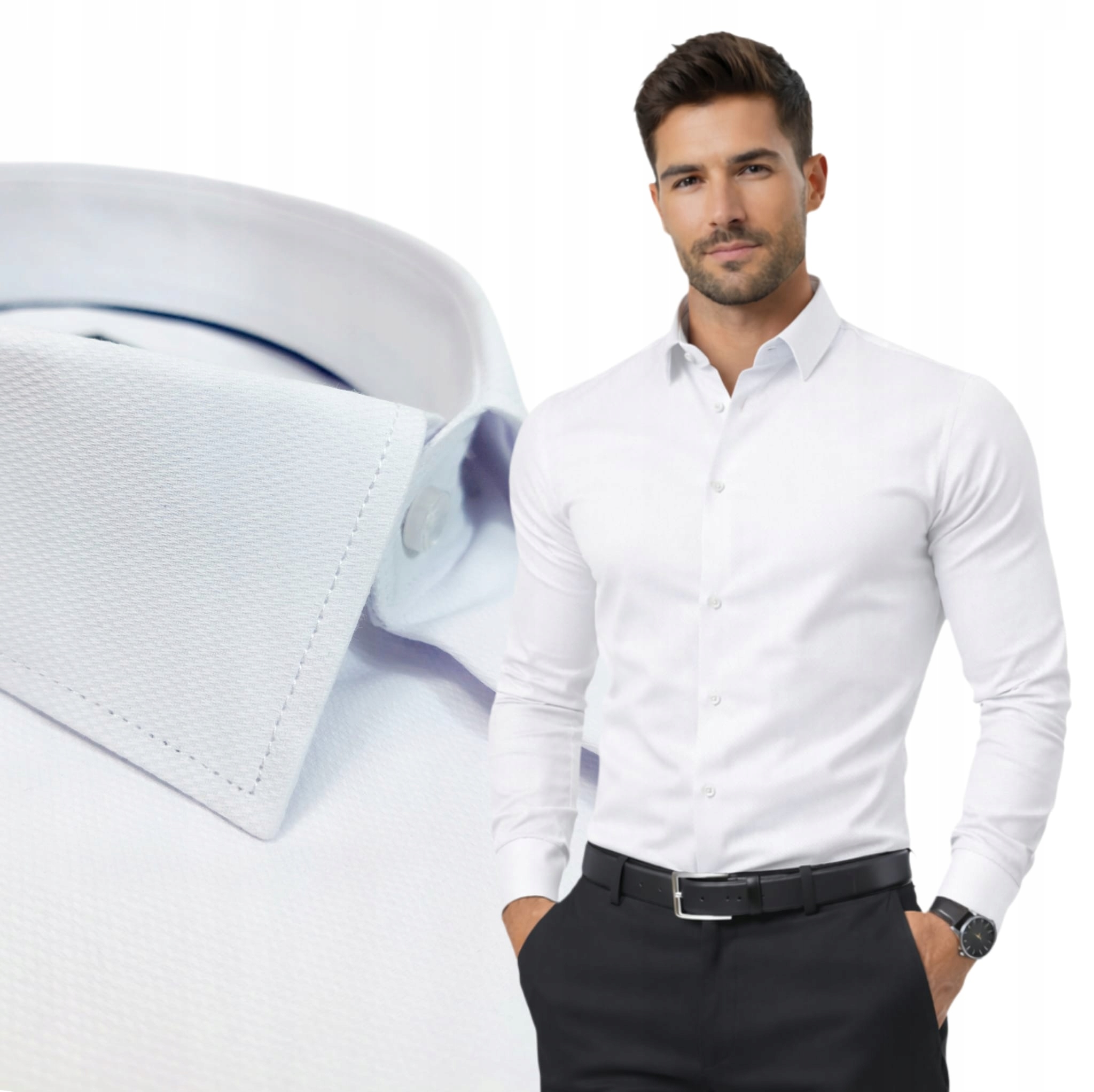 Pánská strukturovaná košile Lavier Bílá – Elegantní Slim fit Bavlna S