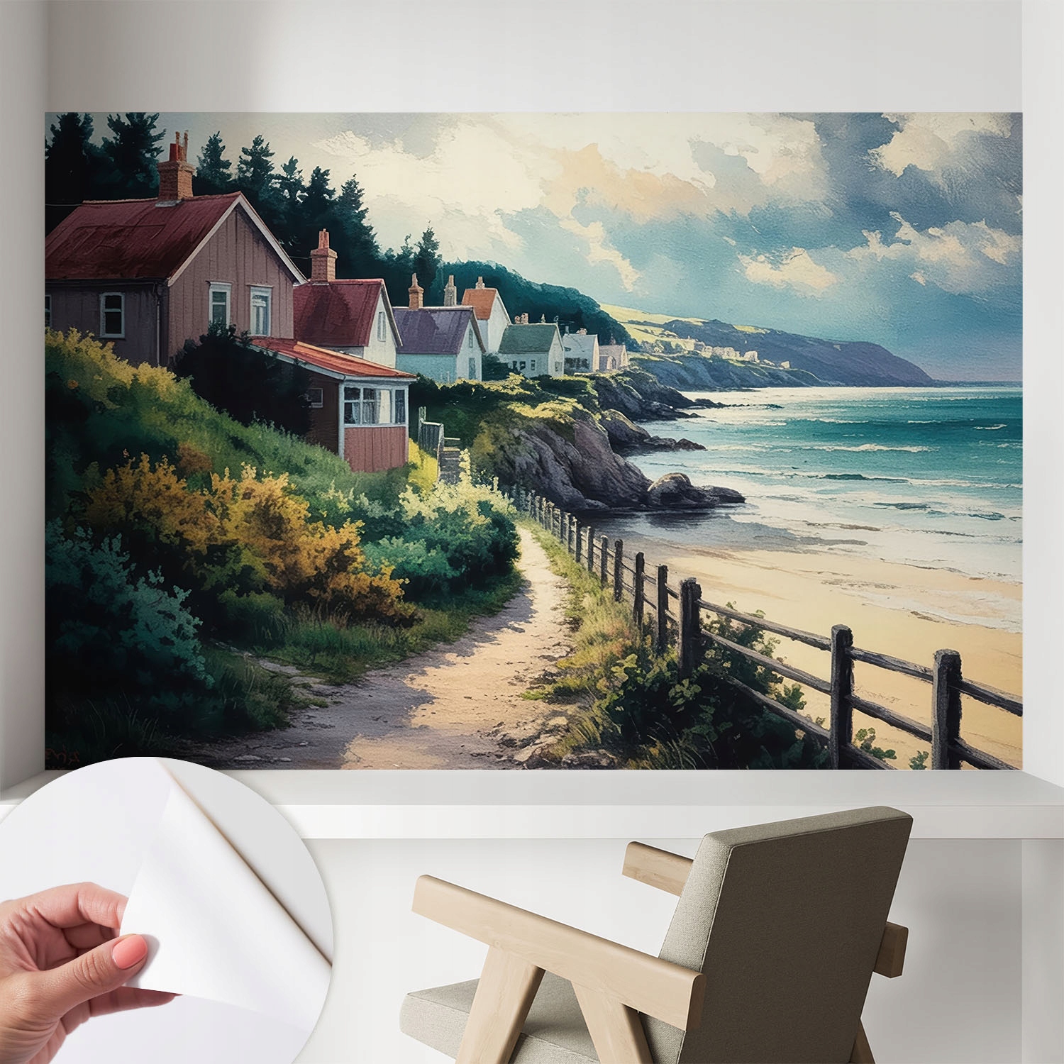 Samolepicí dekorativní fototapeta do ložnice Útesové domečky 104x70 cm