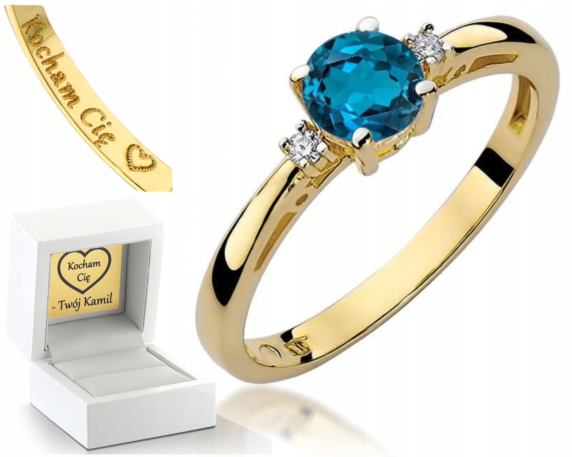 Zlatý Prstýnek S Přírodním Kamenem Topaz London Blue A Diamanty