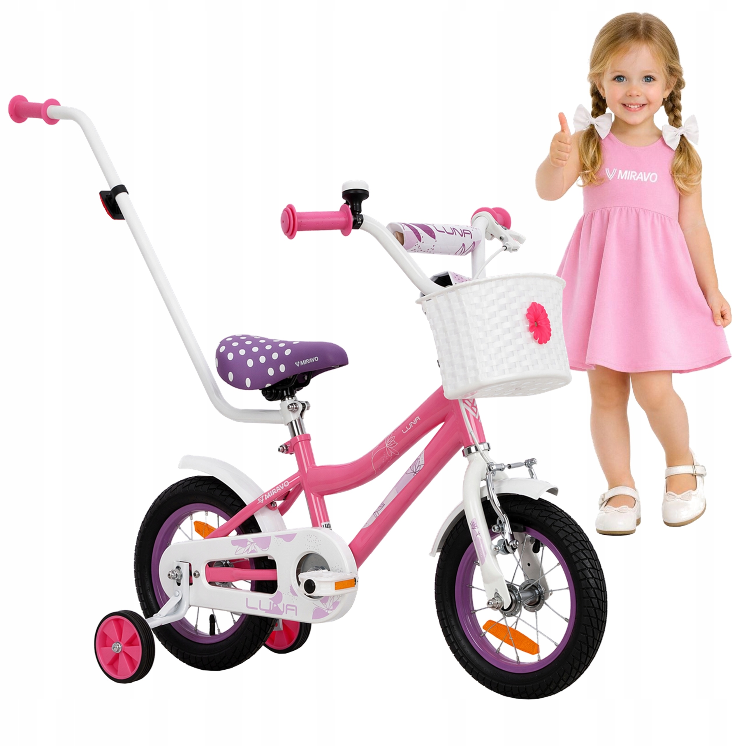 Rowerek Dziecięcy 12 Cali Rower Dla Dziewczynki Koszyk I Prowadnik