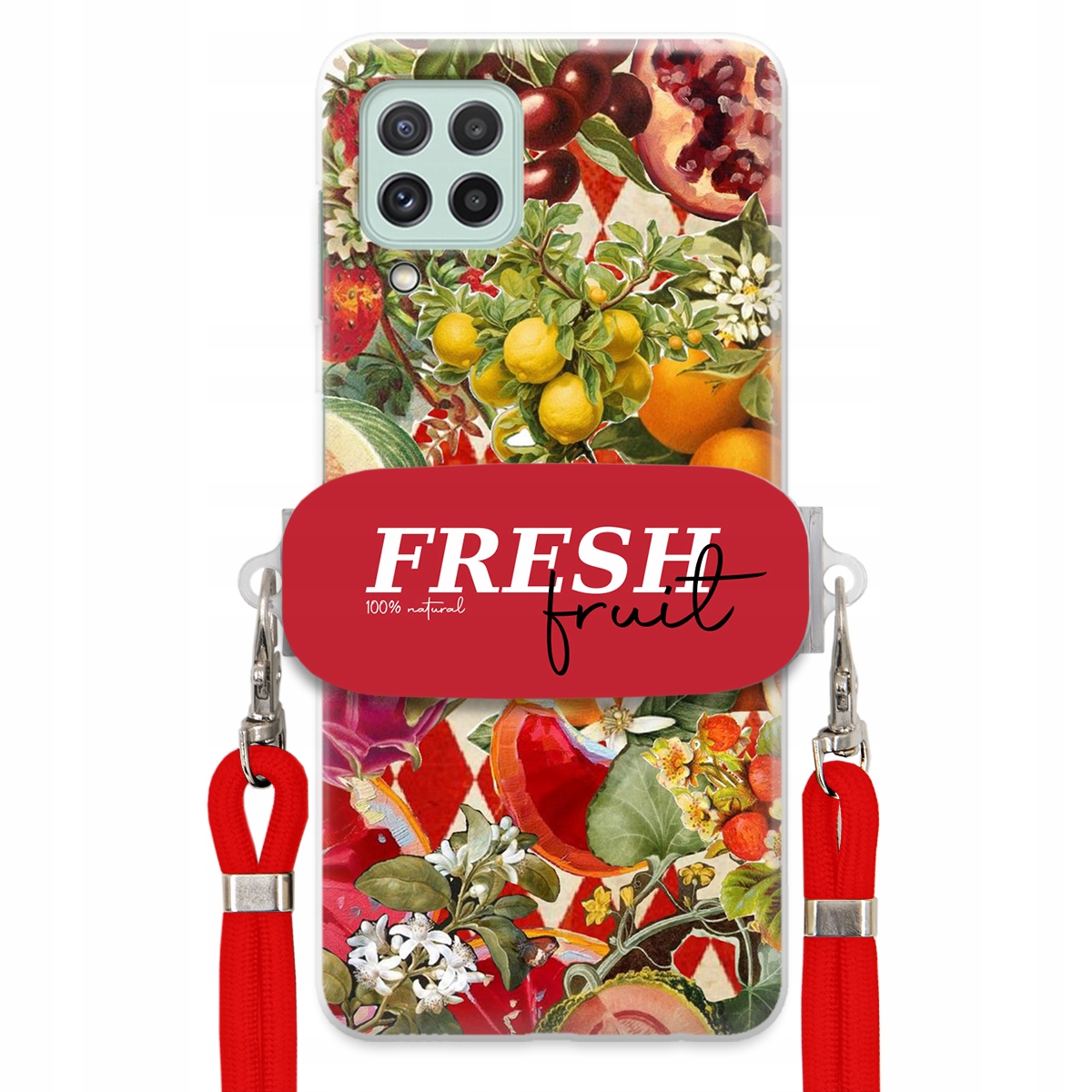 Puzdro pre Samsung A22 4G Červené Crossbody vodítko držiak Fresh Fruit Ovocie