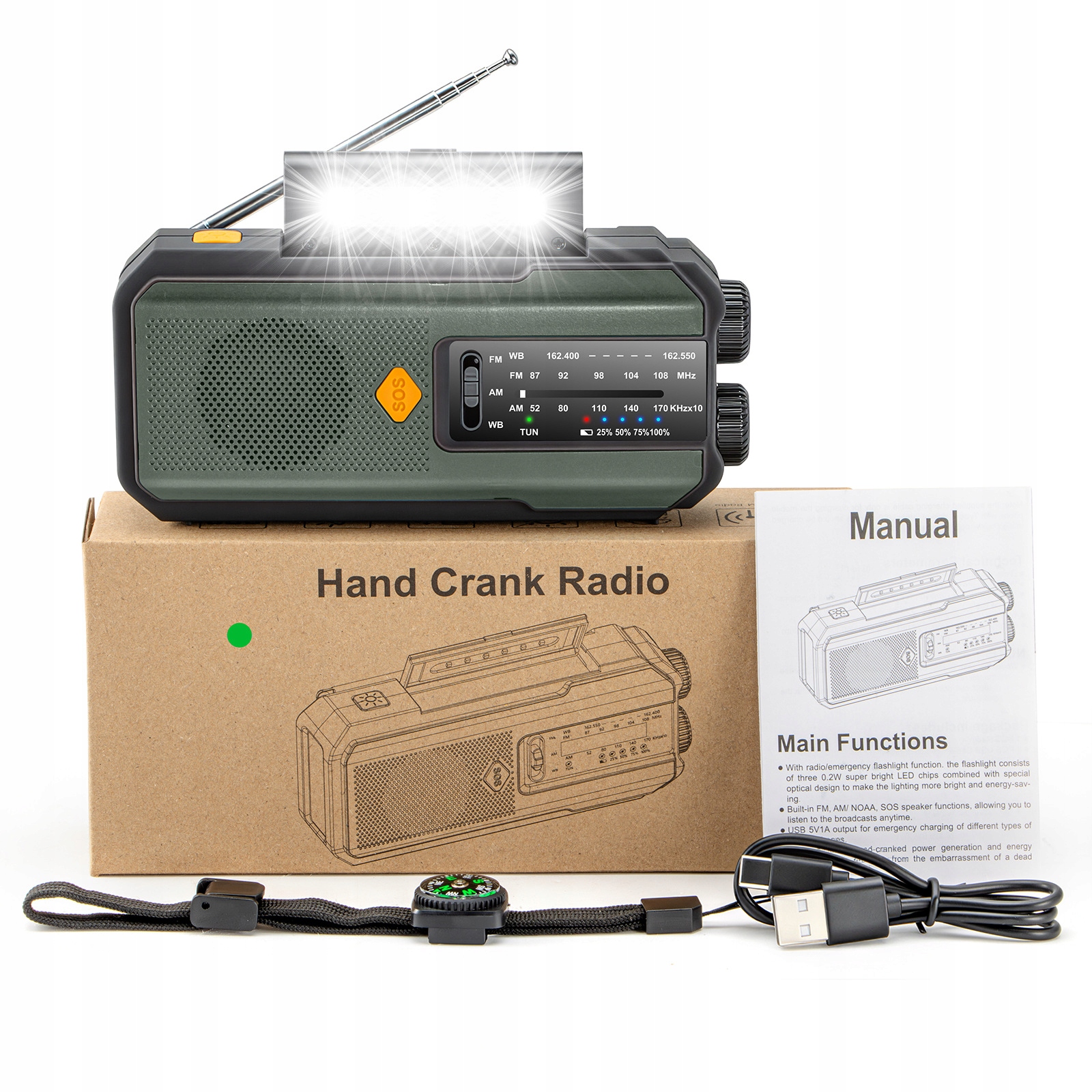 Nouzové Rádio S Klikou Dynamo Usb Solární Alarm Turistická Omáčka S Svítilnou
