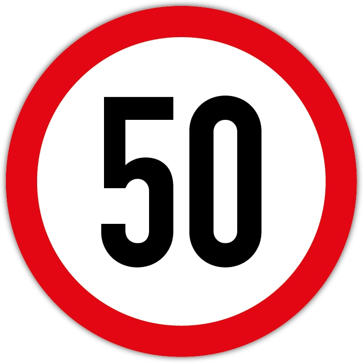 

Ograniczenie prędkości do 50km/h, B-33 – naklejka
