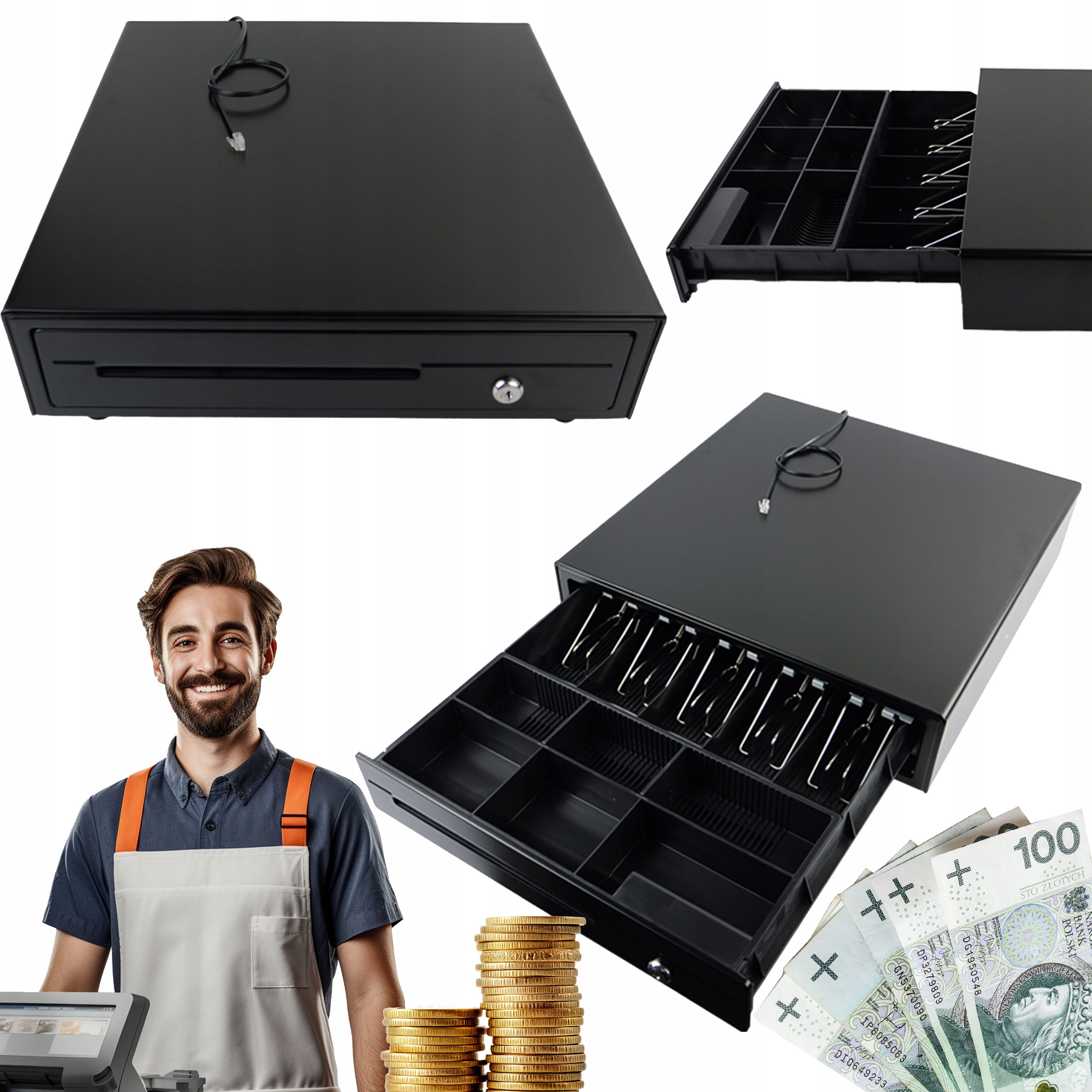 Šuplík na peníze RJ11 organizér 5 přihrádek na bankovky a 6 přihrádek na mince