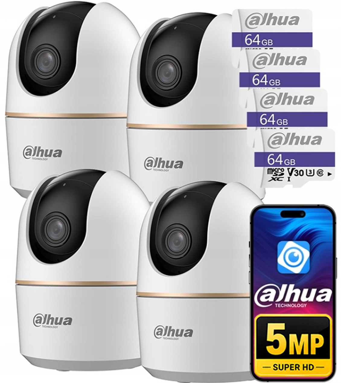 4x Vnitřní WiFi kamera chůvička 5MPx Dahua Hero Otočná Audio 64GB Sd karta