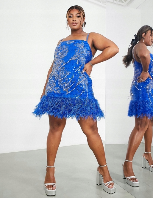 Zdobená Flitrová Šaty S Třásněmi A Peřím Edition Pro Plnoštíhlou Ženu 48 4XL