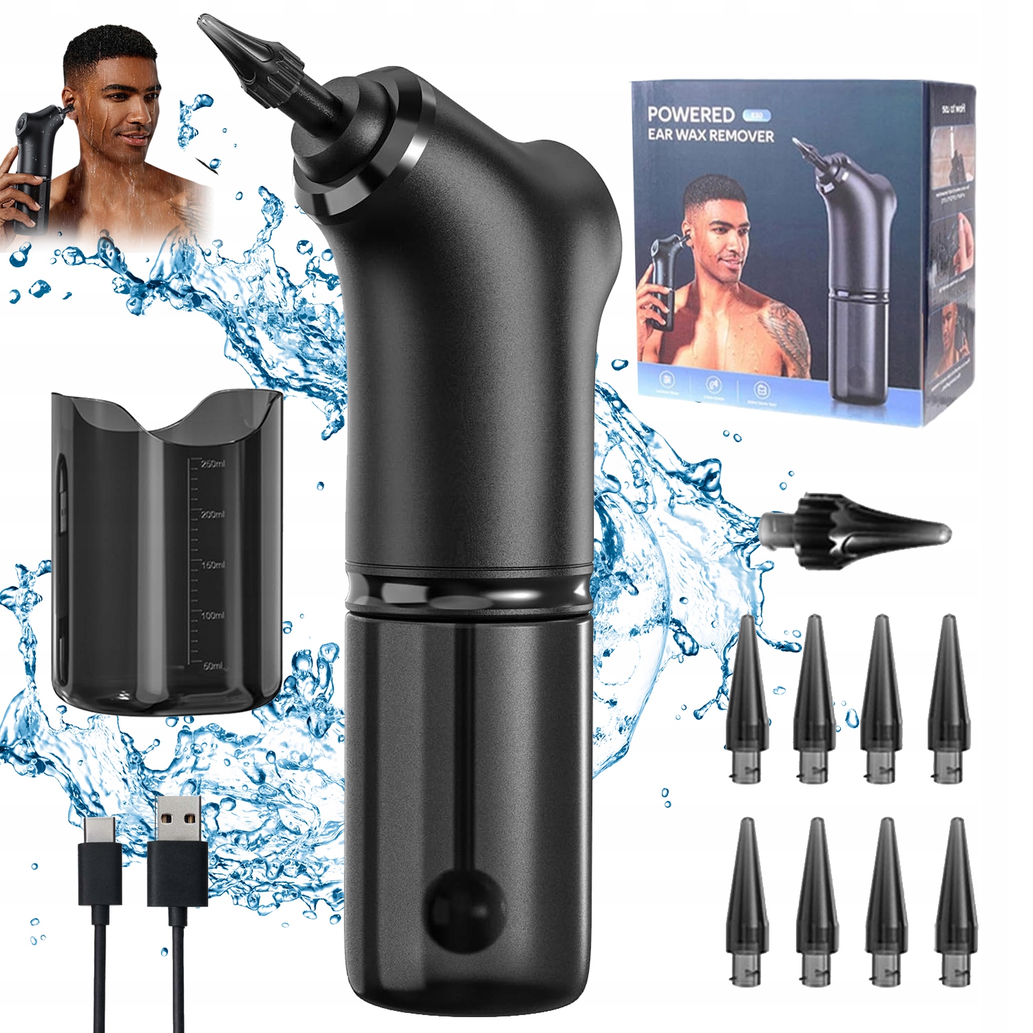 Czyścik Do Uszu Elektryczny 4POZIOMY Mocy 2 Typy Dysz Czyszczenie Woskowiny