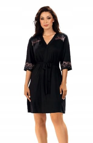 Hamana Dámský Župan Helen Černý Viskóza Krajkový 2XL/3XL 44/46