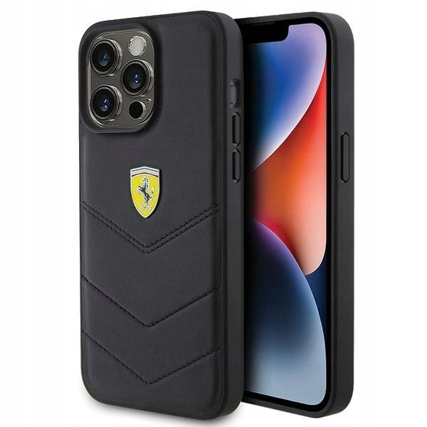 Etui Ferrari Quilted Metal Logo na iPhone 15 Pro Max czarne