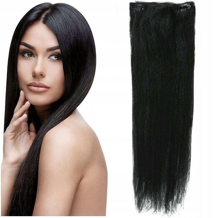 Clip-in Příčesek Do Vlasů 100% Přírodní Páska Dopinka 60 CM černá 1