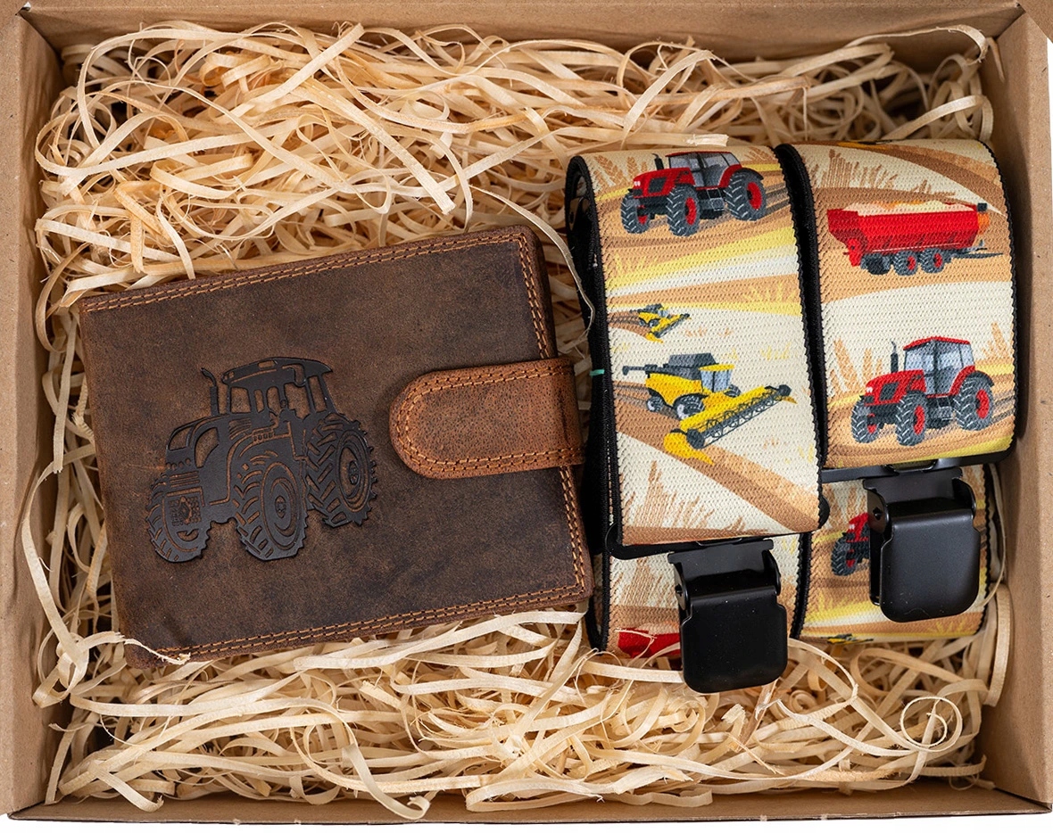 Pix Dárkový set pro muže Kožená peněženka a kšandy Farmář