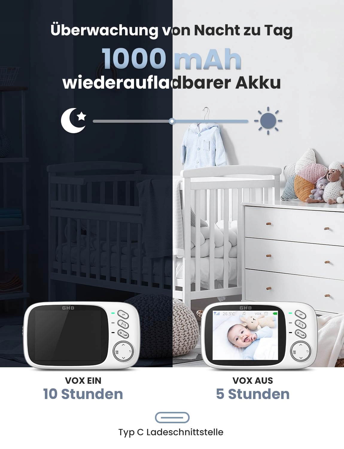 GHB Niania Elektroniczna Kamera LCD 3.2" Tryb VOX Dwukierunkowa Komunikacja — miniatura 8