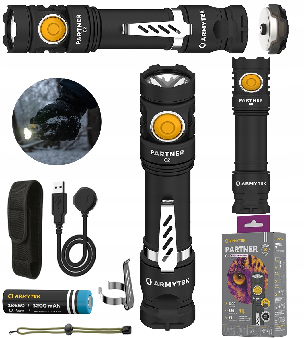 LATARKA ARMYTEK KEMPINGOWA MOCNA PARTNER C2 1100 LM BARWA ZIMNA USB