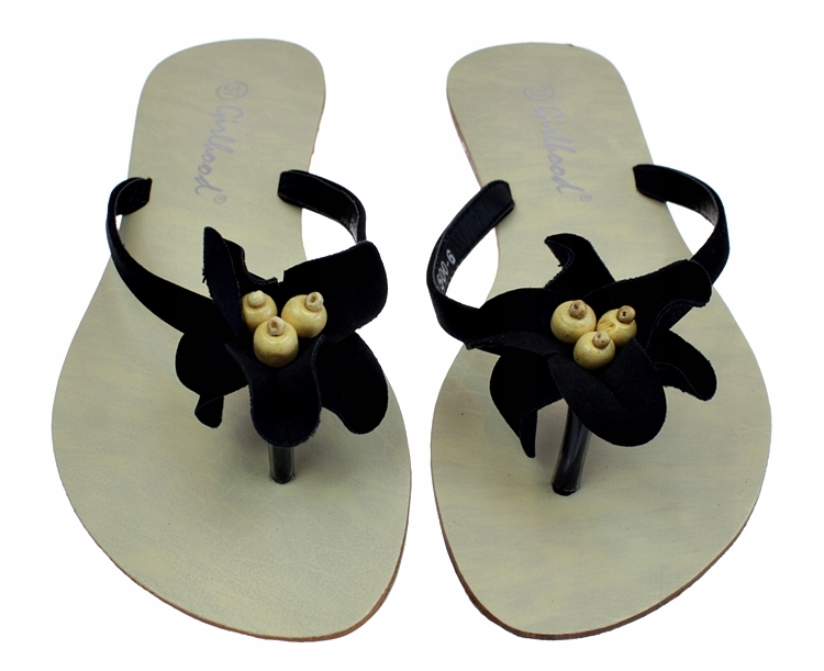 KLAPKI JAPONKI CZARNE BUTY DAMSKIE KWIAT 5383 roz. 37 Rozmiar 37