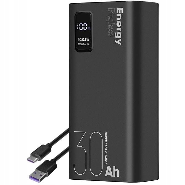 Obal:me Energy Pulse Display Power Bank – Kapacita 30000 mAh – Černá