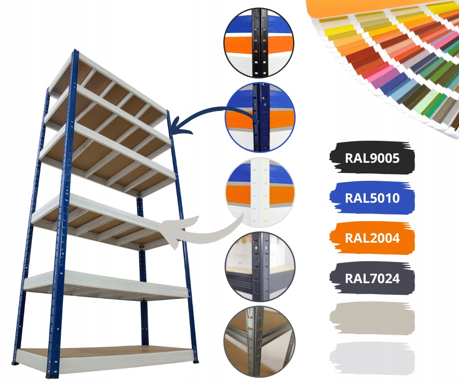 Regał metalowy magazynowy stojak HELIOS 180x110x50cm 5Px350kg TRWAŁY POLSKI Materiał wykonania regału metalowy