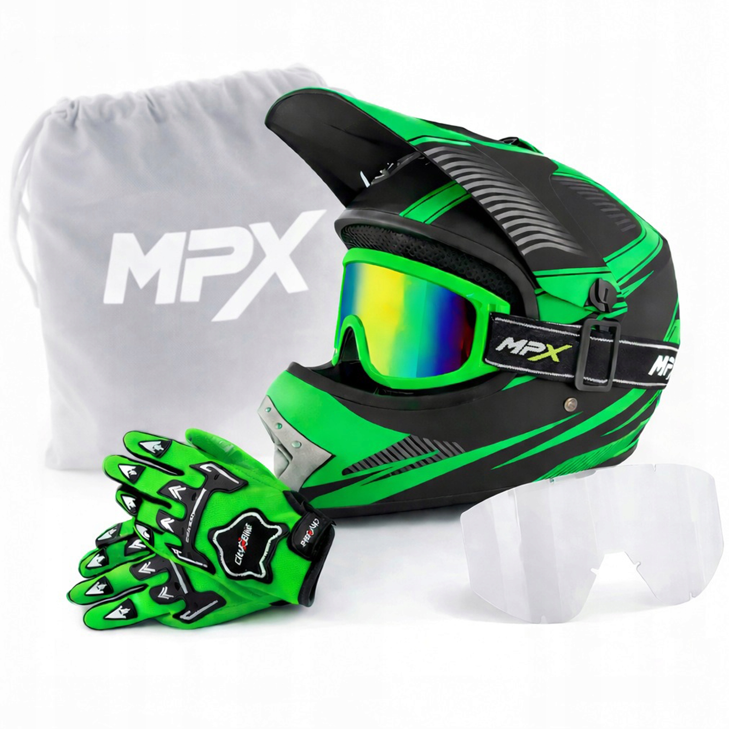 Zestaw Kask dziecięcy Cross Gogle Rękawice na Enduro Quad Bmx Hulajnoga Xs