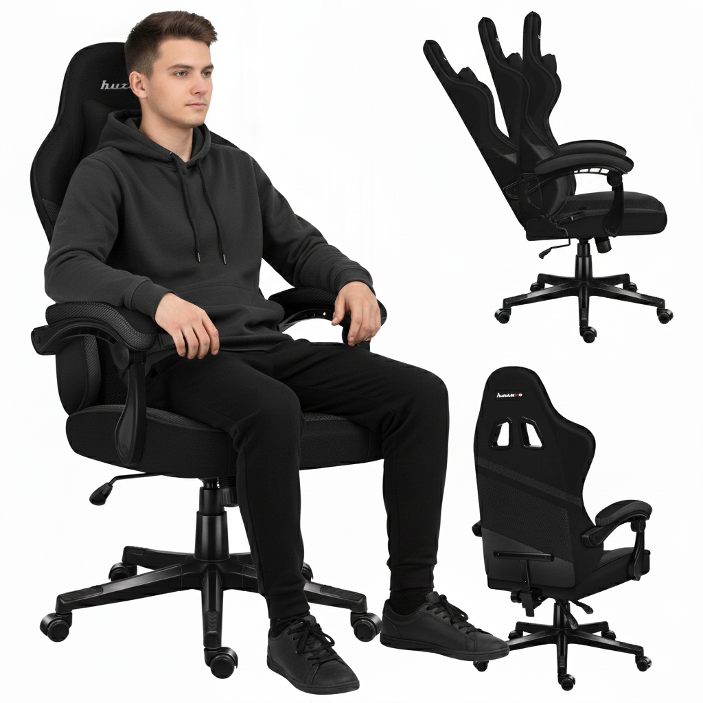 Fotel gamingowy kubełkowy Huzaro czarny obrotowy regulowany