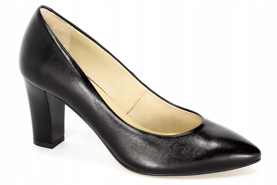 černé kožené lodičky, elegantní dámské boty, dámský sloupek Kotyl 36