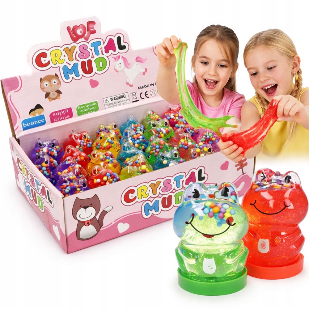 MINI GLUTEK SLIME Z BROKATEM I KULECZKAMI ŻABA 24 SZT