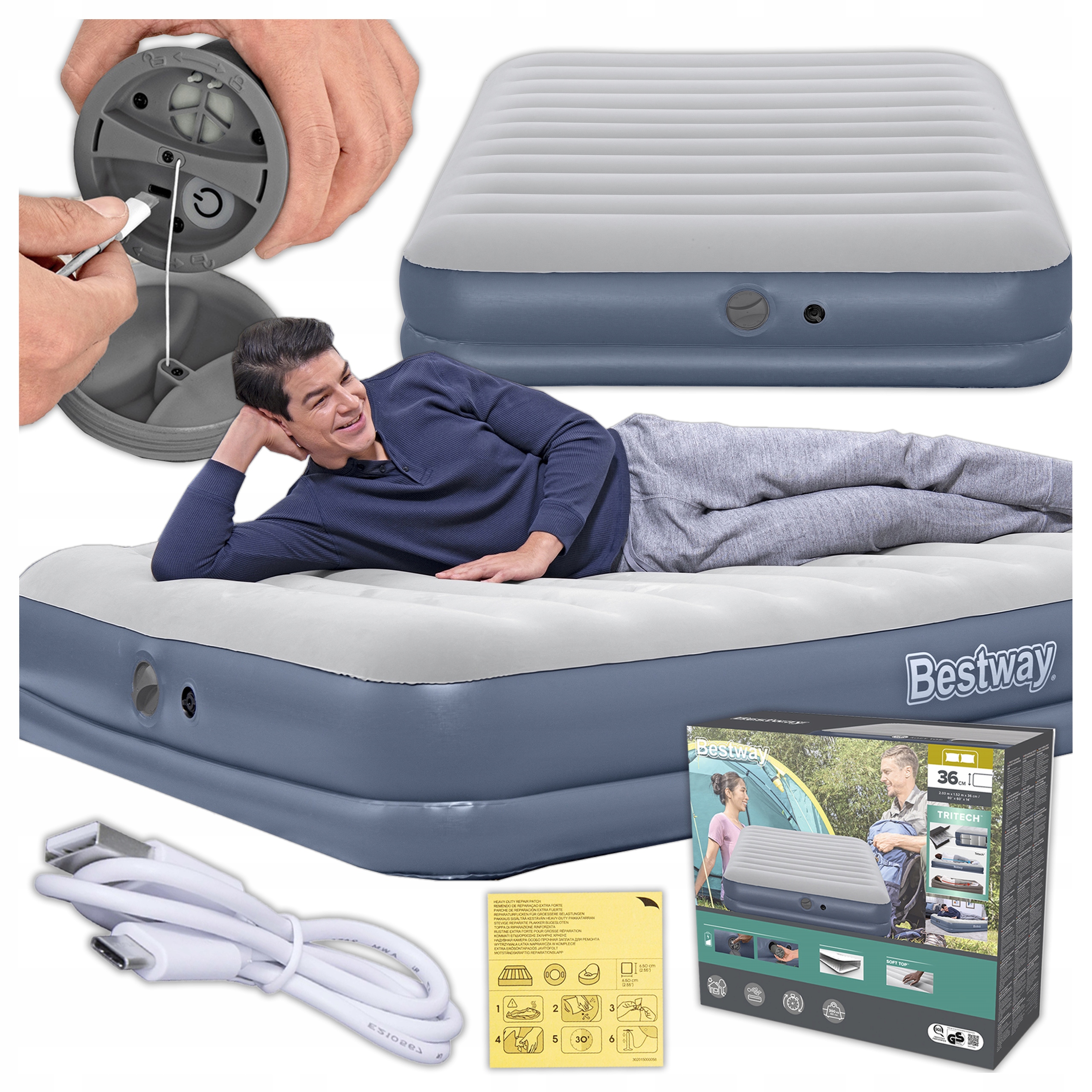 Matrace pro dvě osoby Bestway 203 x 152 x 36 cm modrá