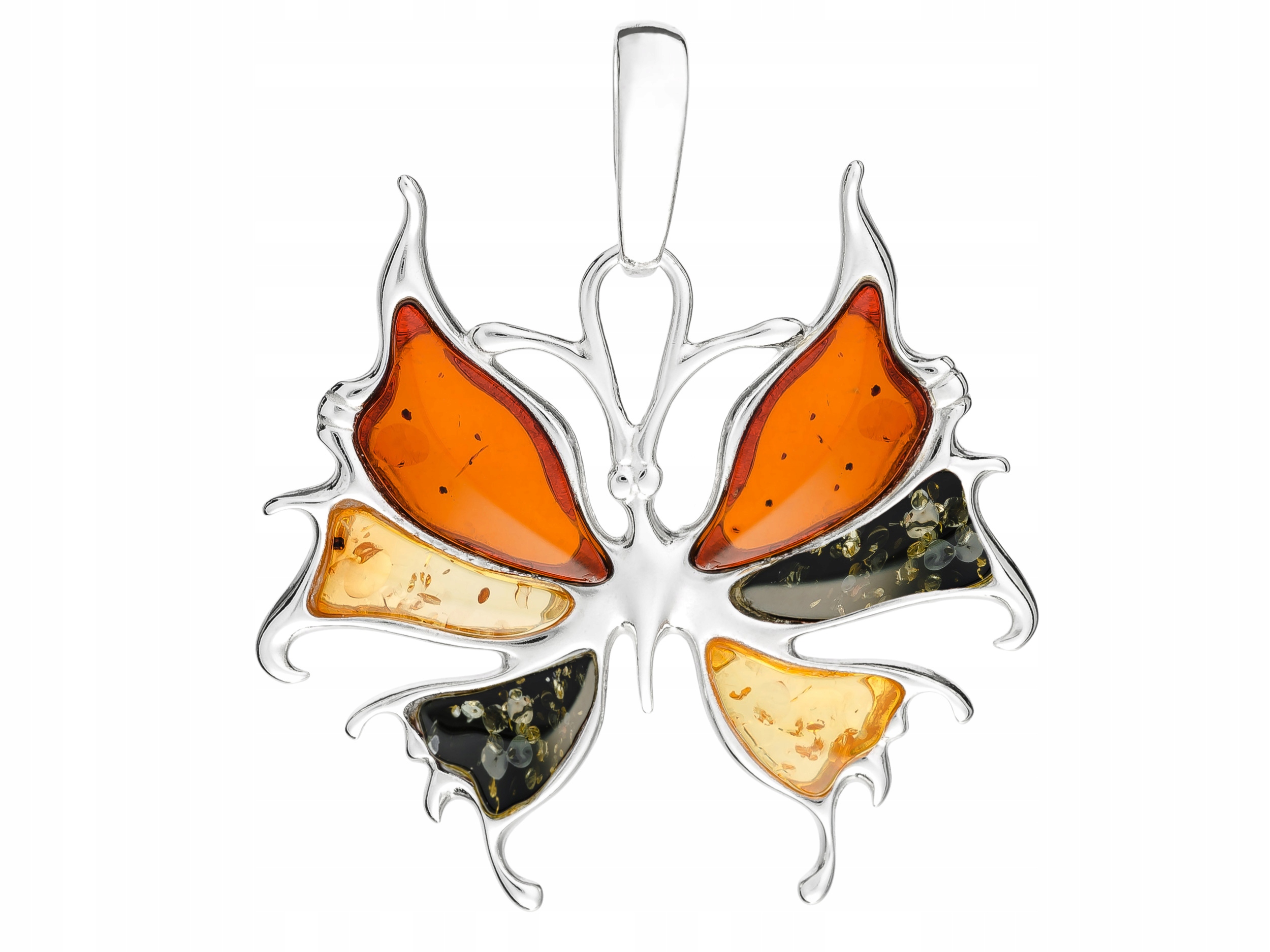 Stříbrný Přívěsek Motýl s jantarem Barevný přívěsek Stříbrný motýlek 925