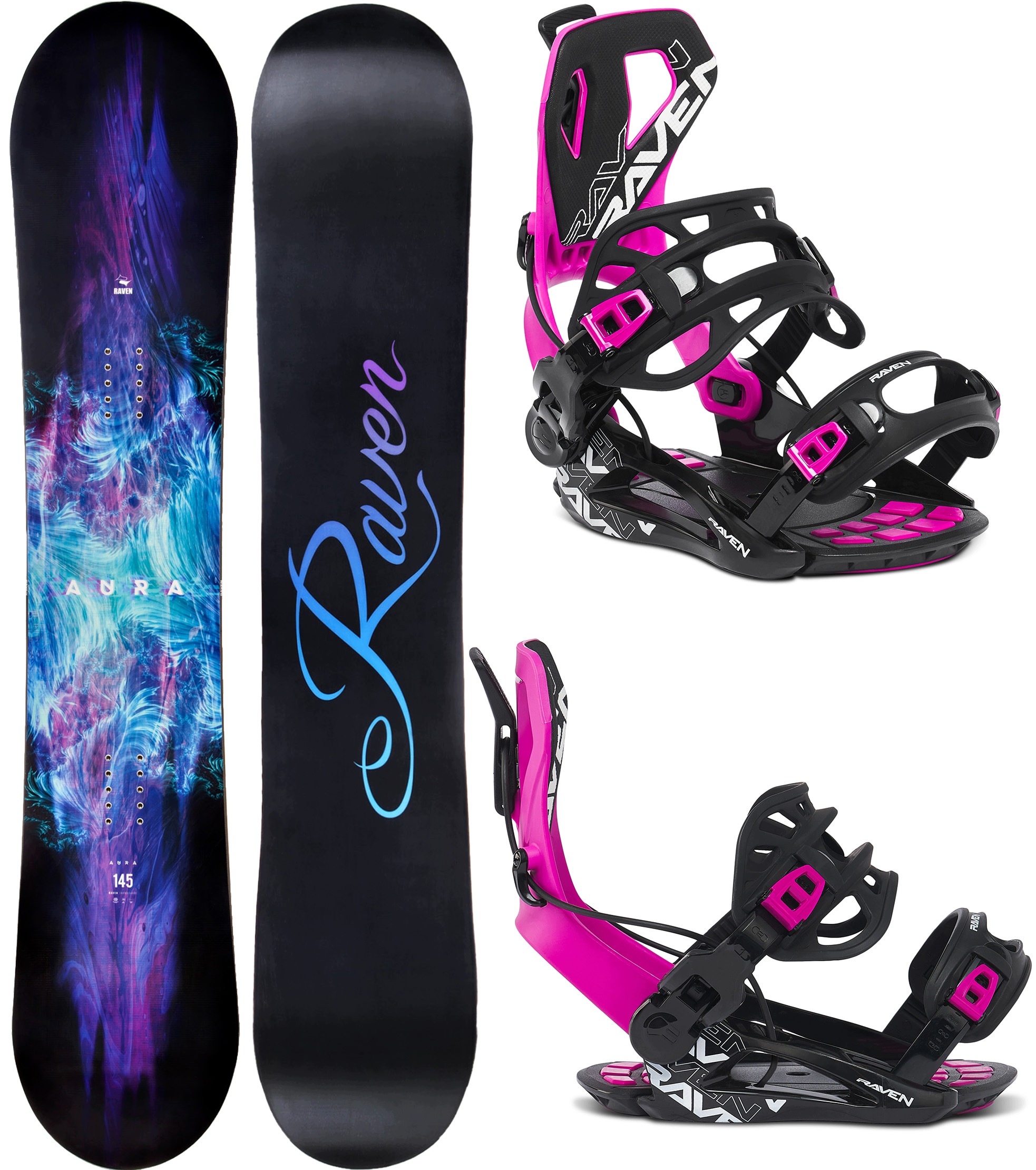 Snowboard Raven Aura 155cm Wiązania Raven FT360 Black/Fuchsia M