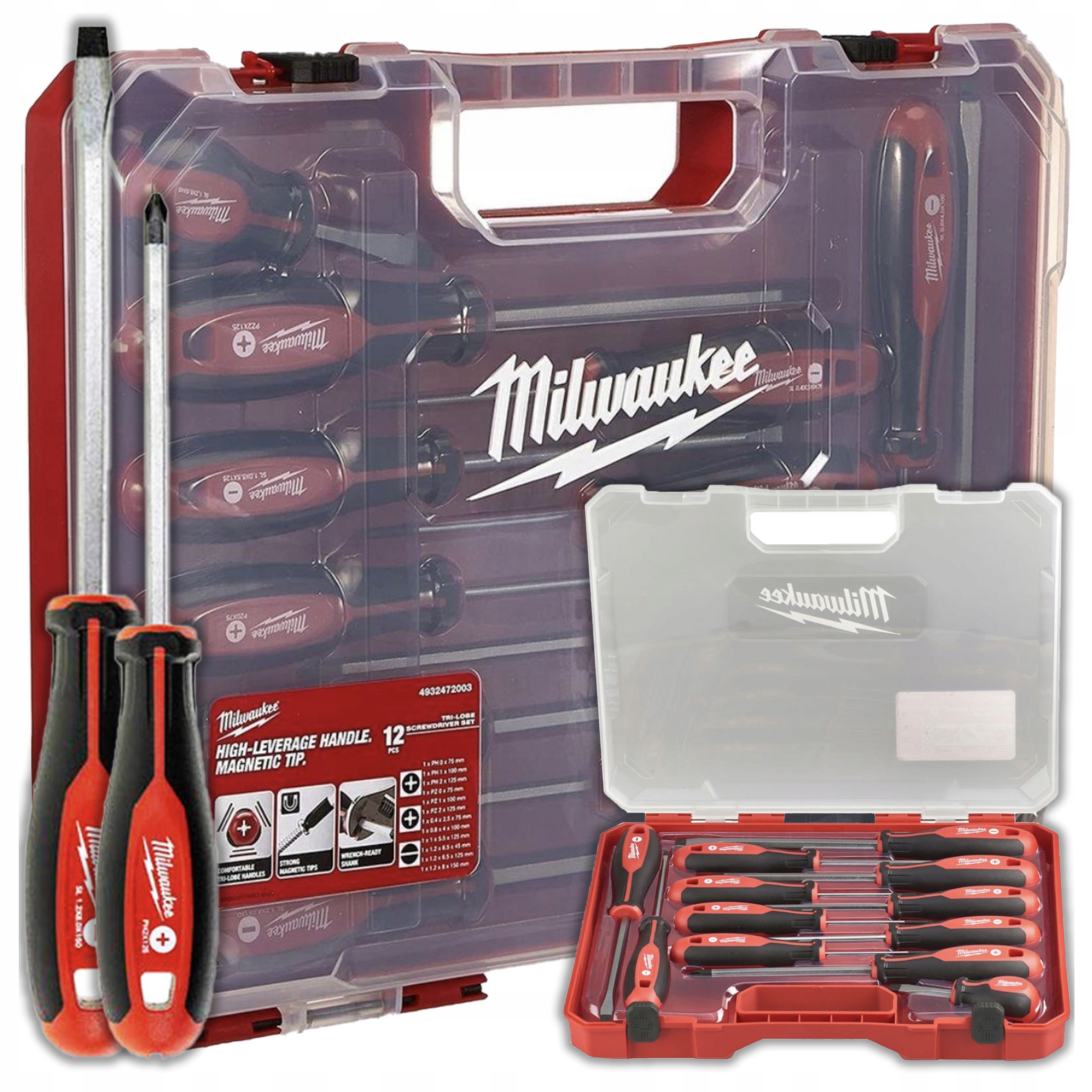 Sada šroubováků 12 ks Milwaukee Tvrzená Ocel Magnetická Ph Pz Sl Kufr