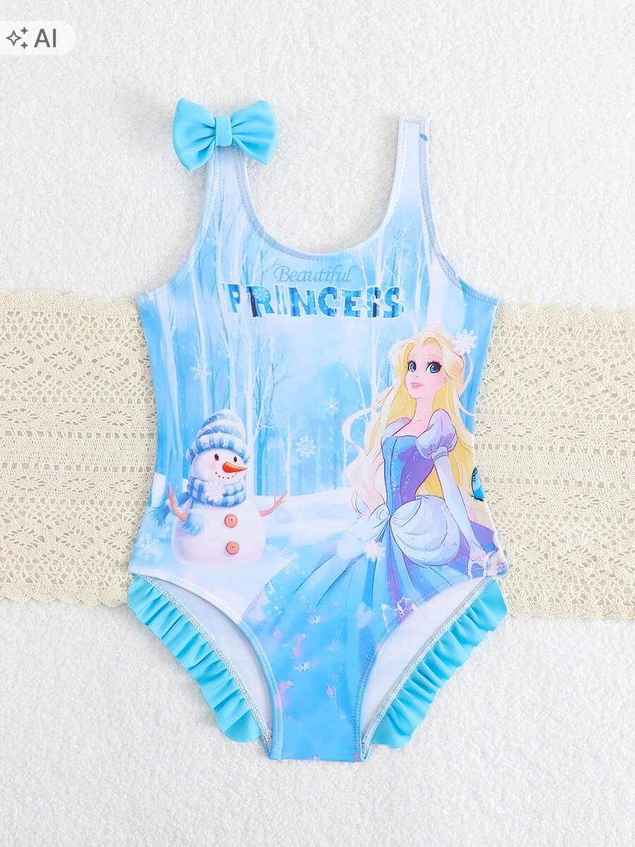 Shein Dziewczęcy Kostium Pływacki Princess Z Kokardą 98-104 1ŁA
