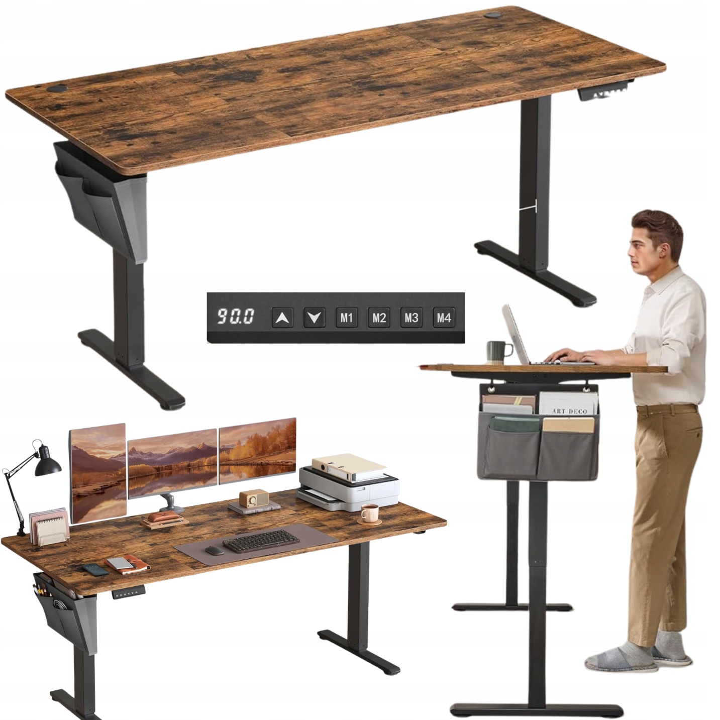 Veľký elektrický stôl 180 x 80 cm s reguláciou výšky Organizér Háčiky