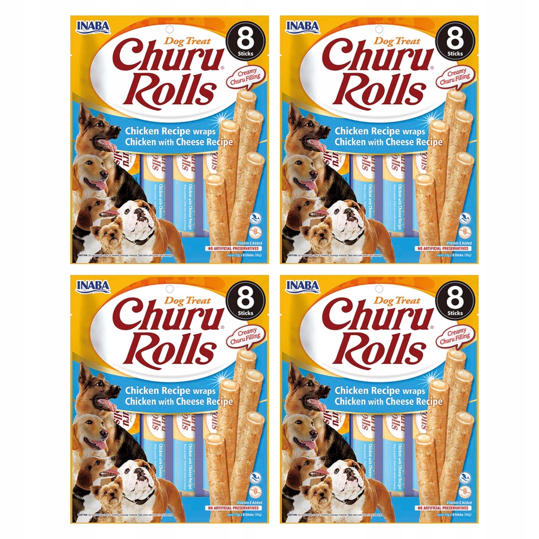 Inaba Dog Churu Rolls Wraps 32x12g Psí Pamlsek Kuře se sýrem