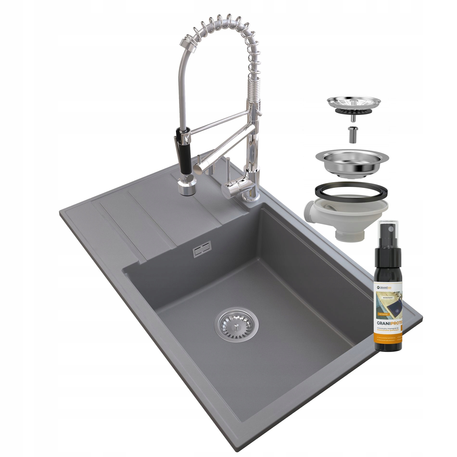 Dřez Šedý Dřez Louis Sifon Chrom Bat Spiral