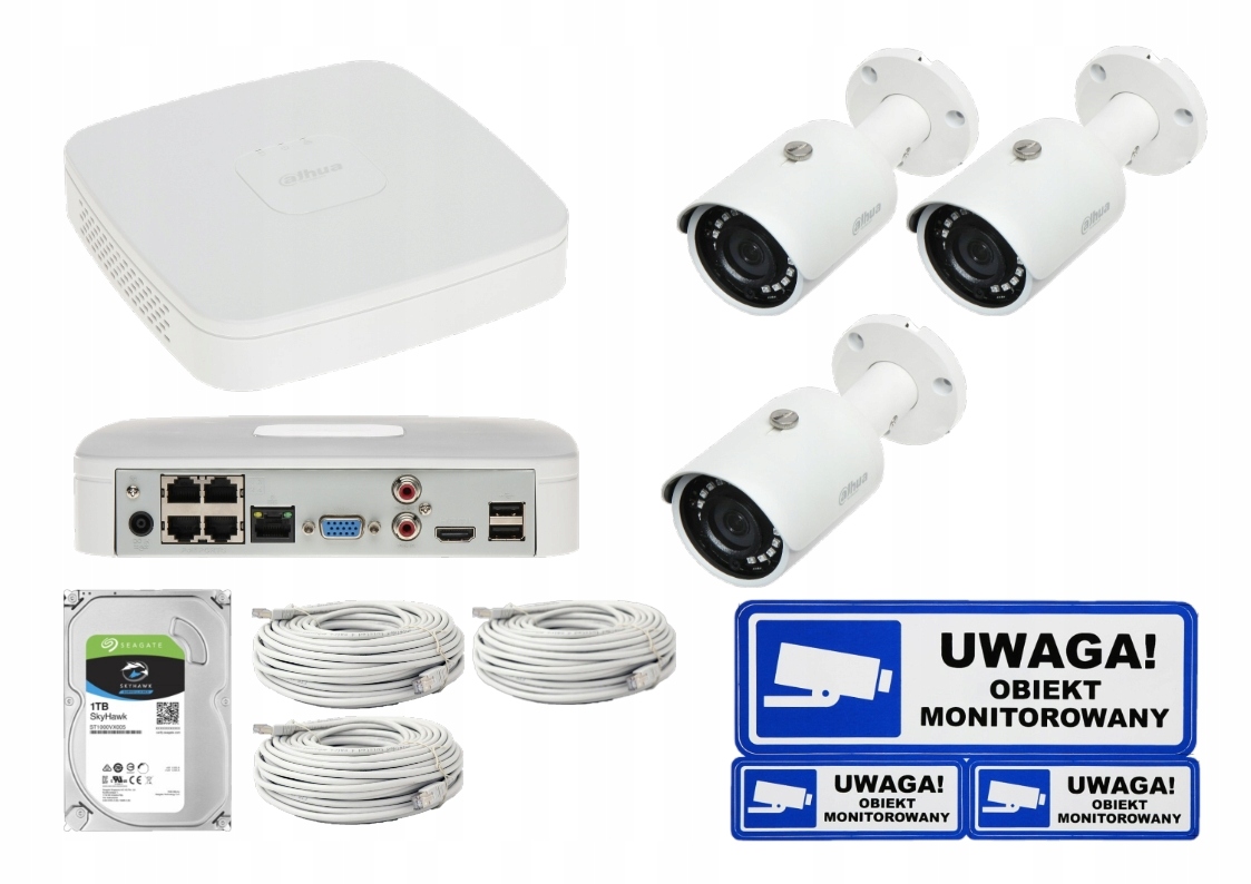 

Zestaw monitoringu Ip Dahua 3x kam. PoE Hdd 1TB