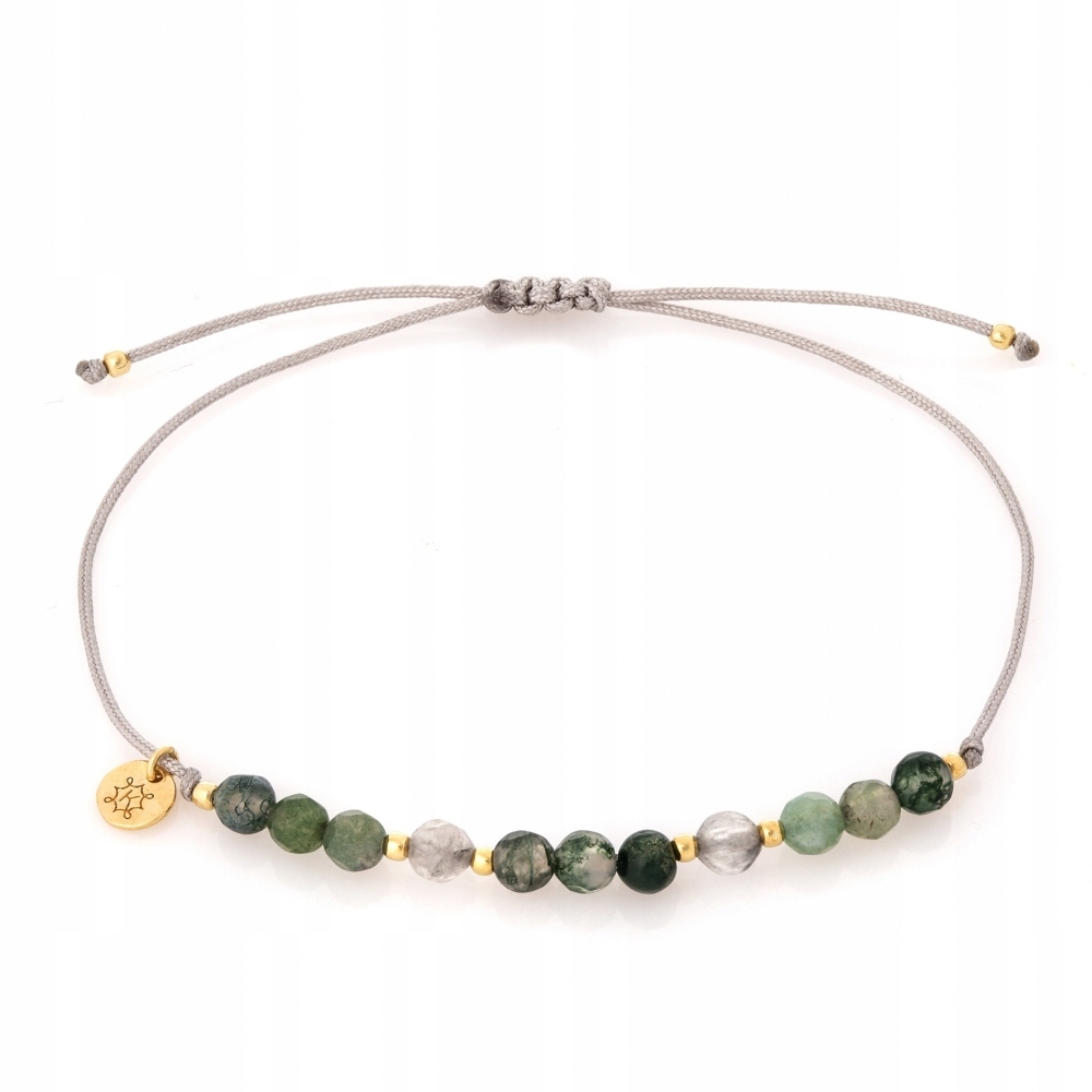 Bransoletka sznurkowa beżowa pozłacana Ania Kruk zielony agat srebro 925