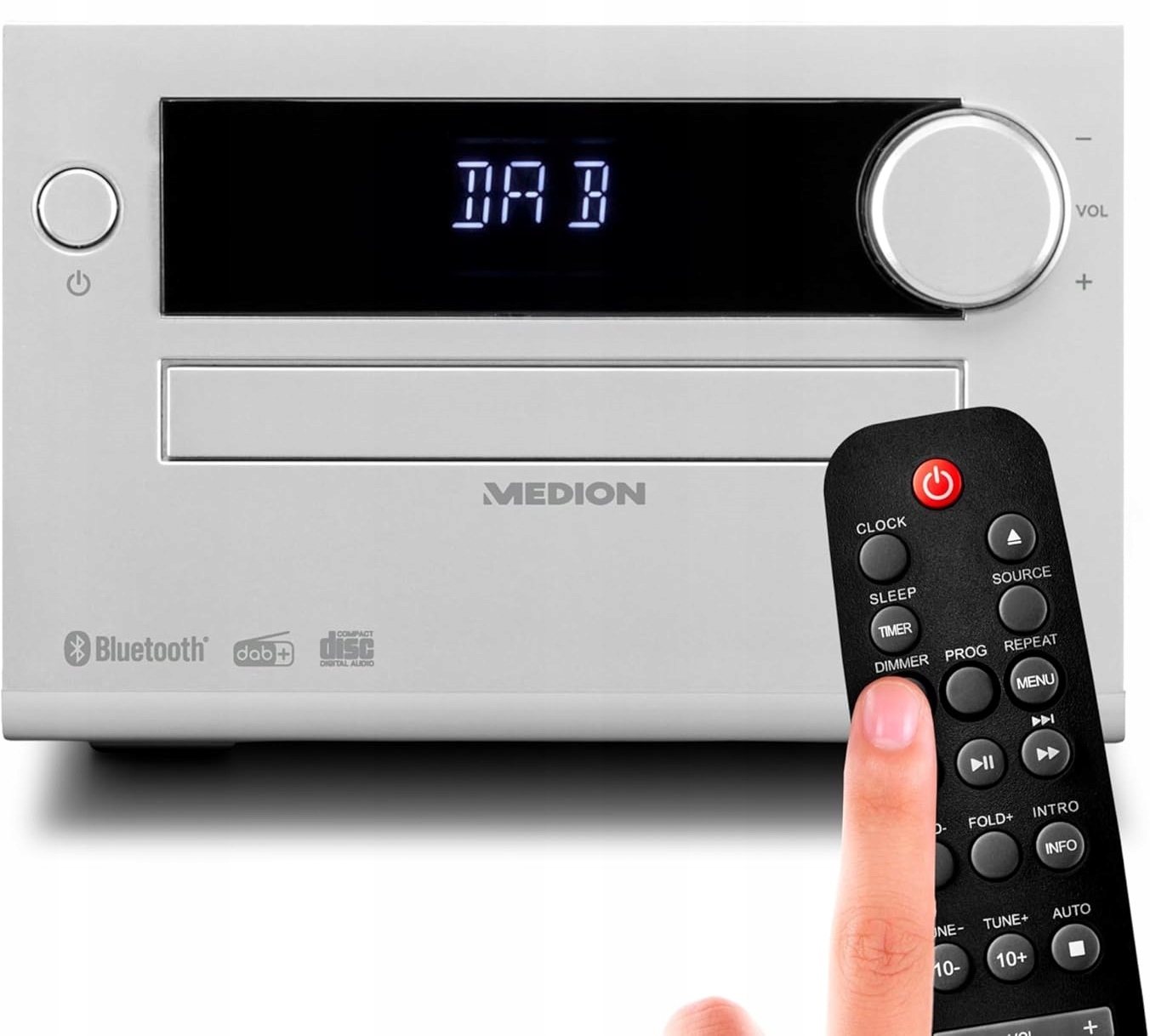 MIKRO WIEŻA CYFROWA DAB+ MD44484 CD/MP3 FM BLUETOOTH 2X15W RMS USB PILOT Marka Medion