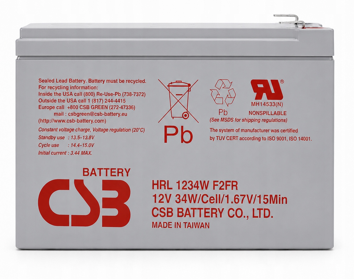 Akumulator High Rate Vrla Csb 12V 9Ah Long Life do pracy buforowej w Ups