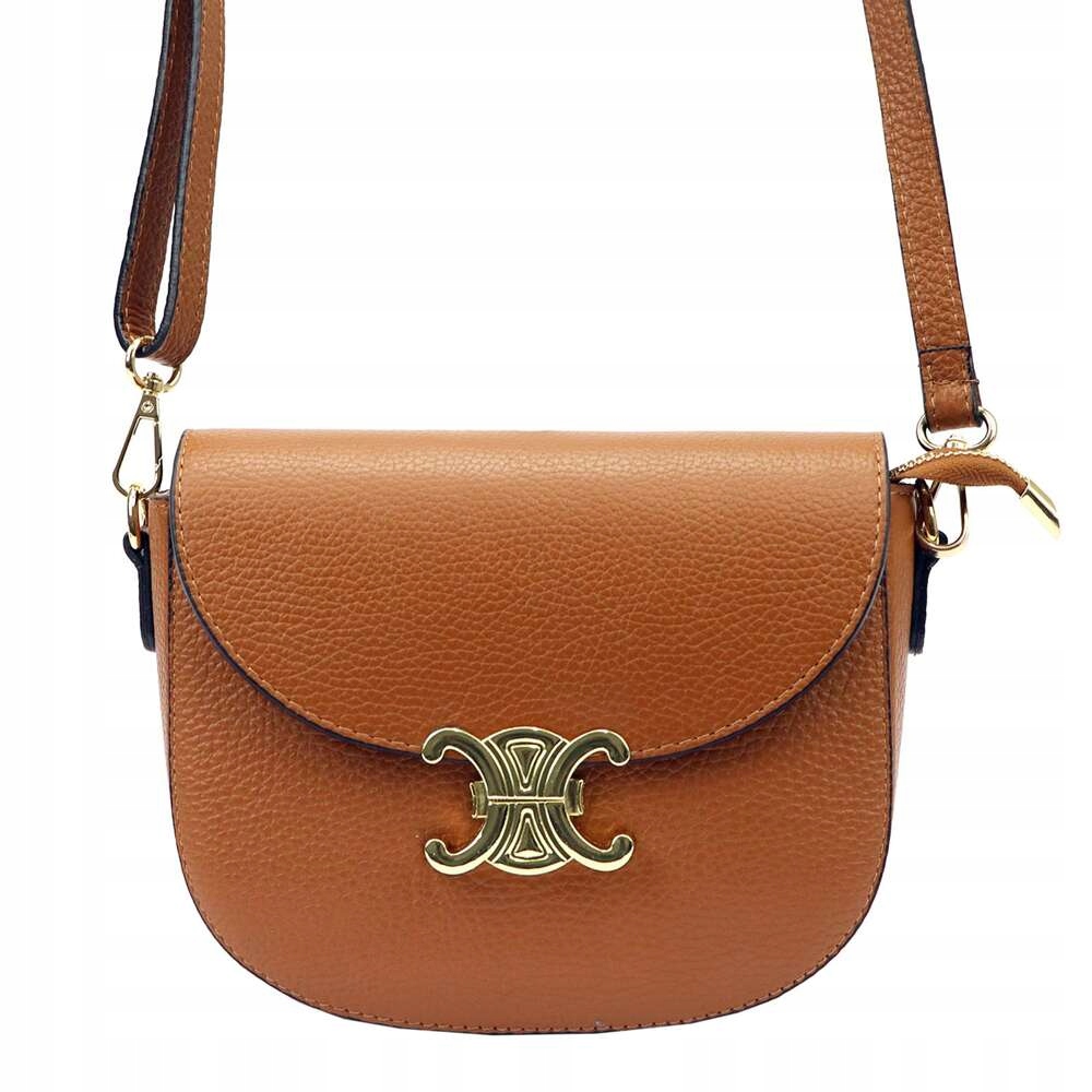 Kožená kabelka Luka 20-065 Tmavý Camel Kabelka Přes Rameno Zlaté Kování