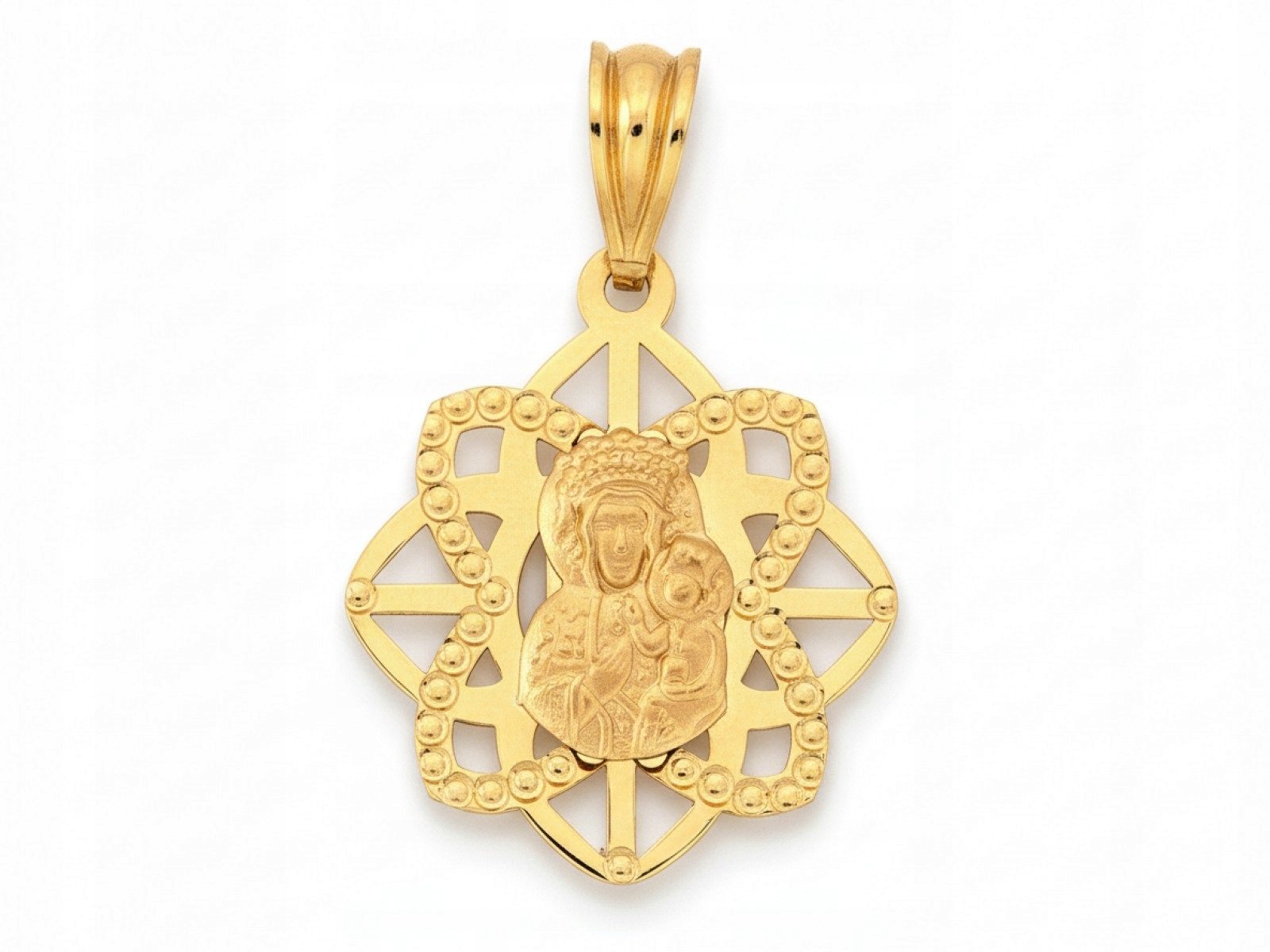 Zlatý medailon 585 s moderním vzorem Panna Maria Čenstochovská na ažuře 0.84 g