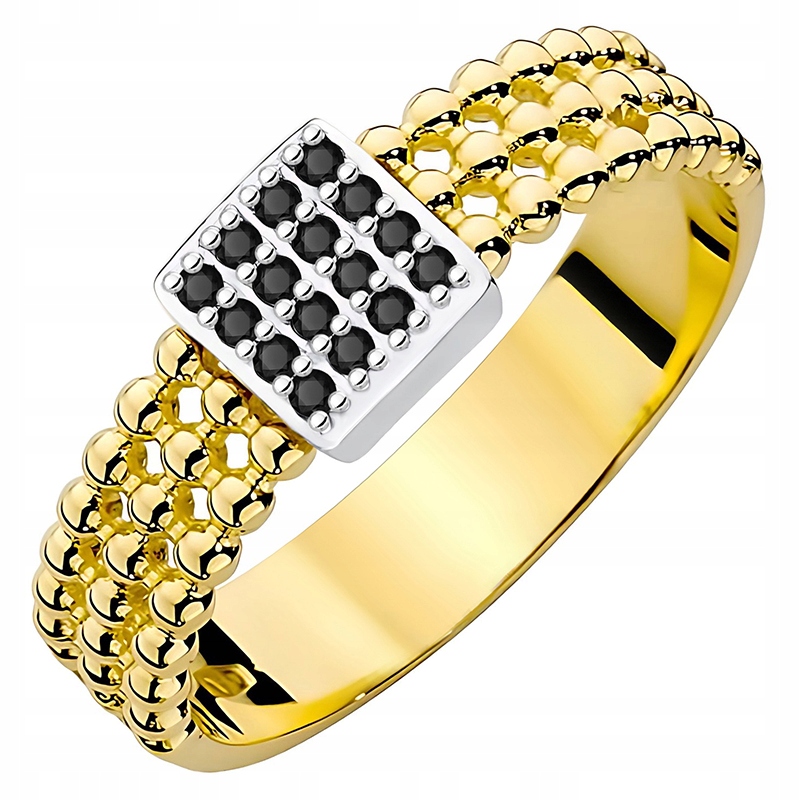 Zlatý Prstýnek pr. 585 Prsten Černé Brilianty 0.08 ct H/Si 14k