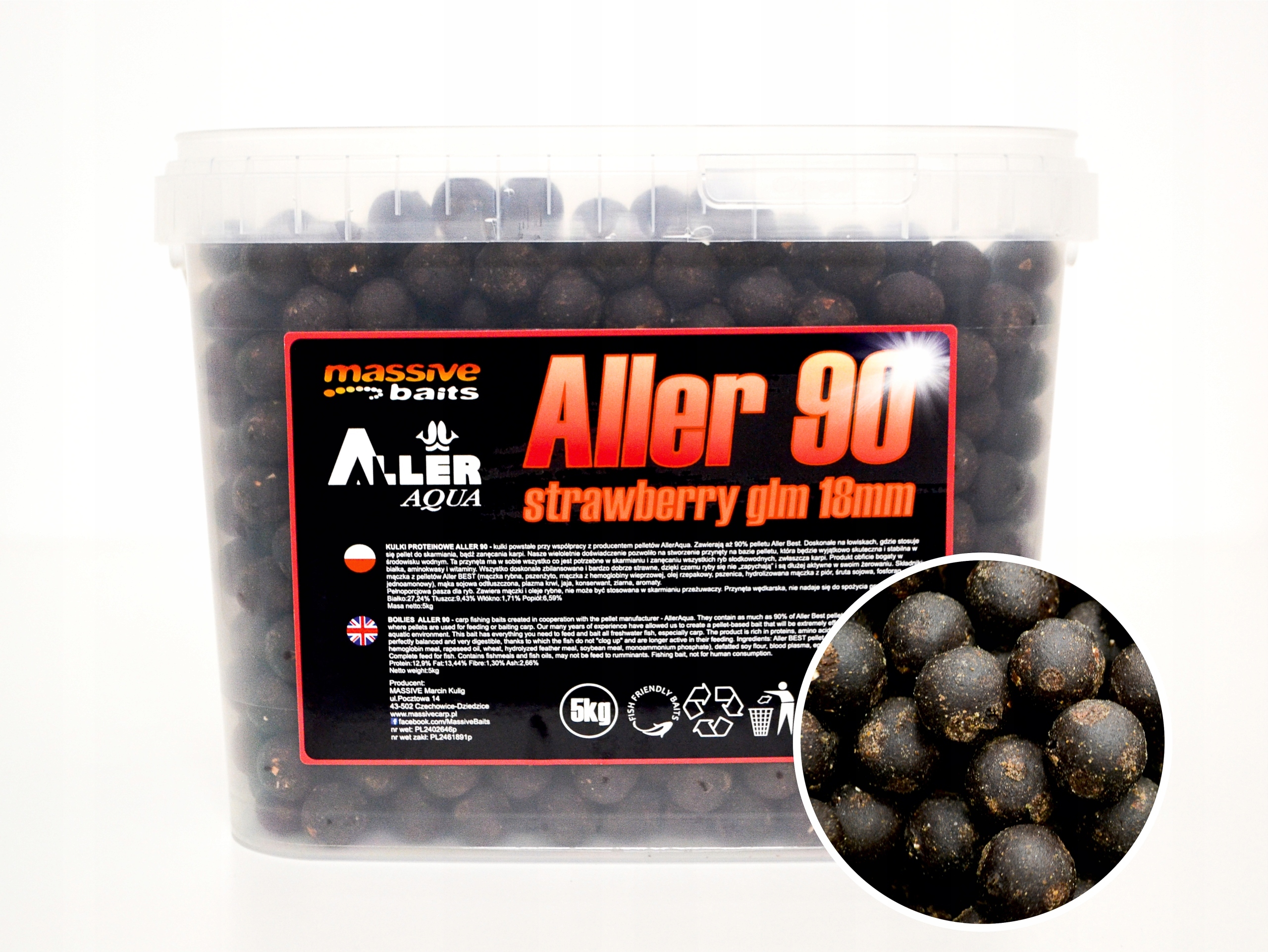 Massive Baits Kulki Prot. Aller 90 Strawberry/ Glm