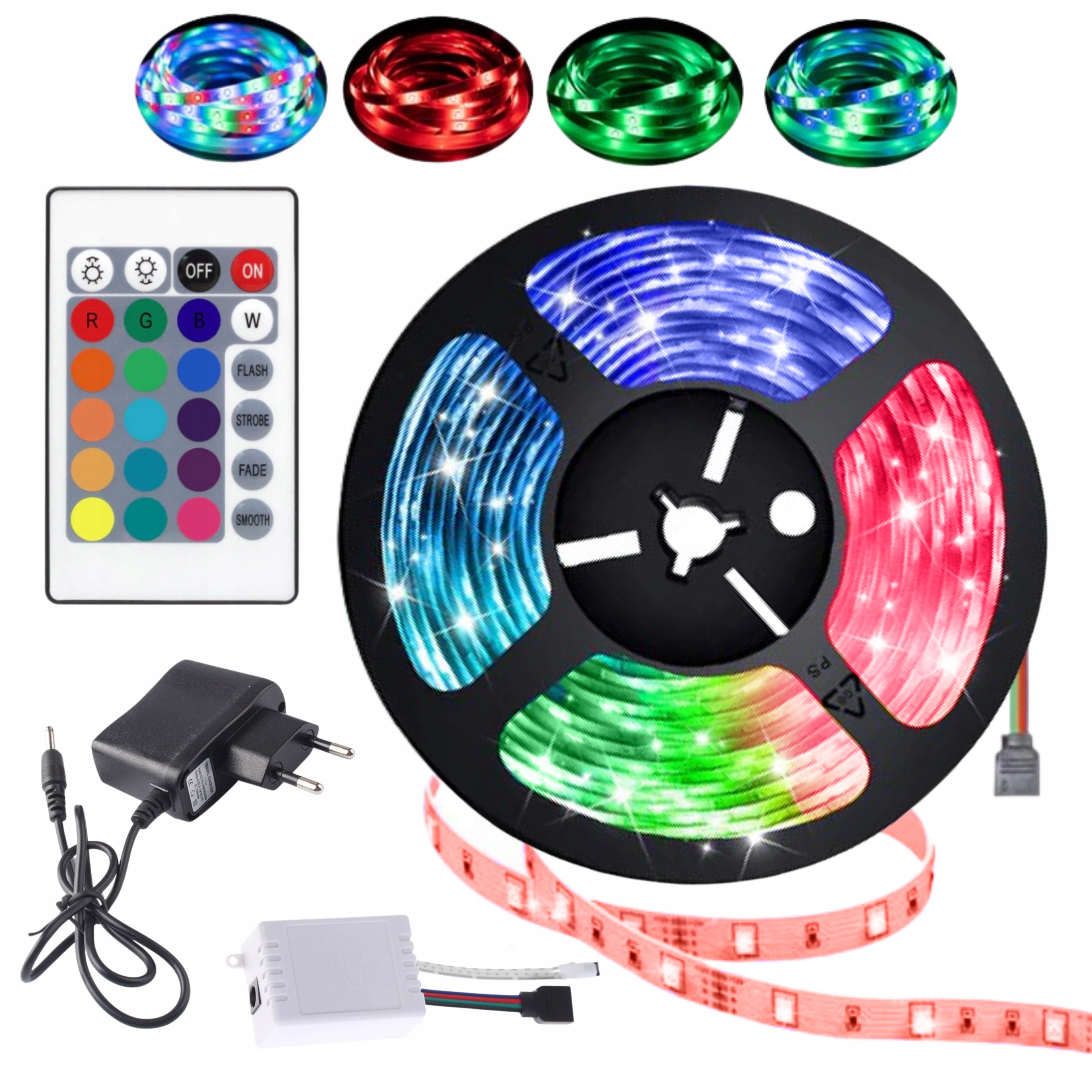 TAŚMA LED SMD 2835 Kolorowa 5M RGB +PILOT ZASILACZ