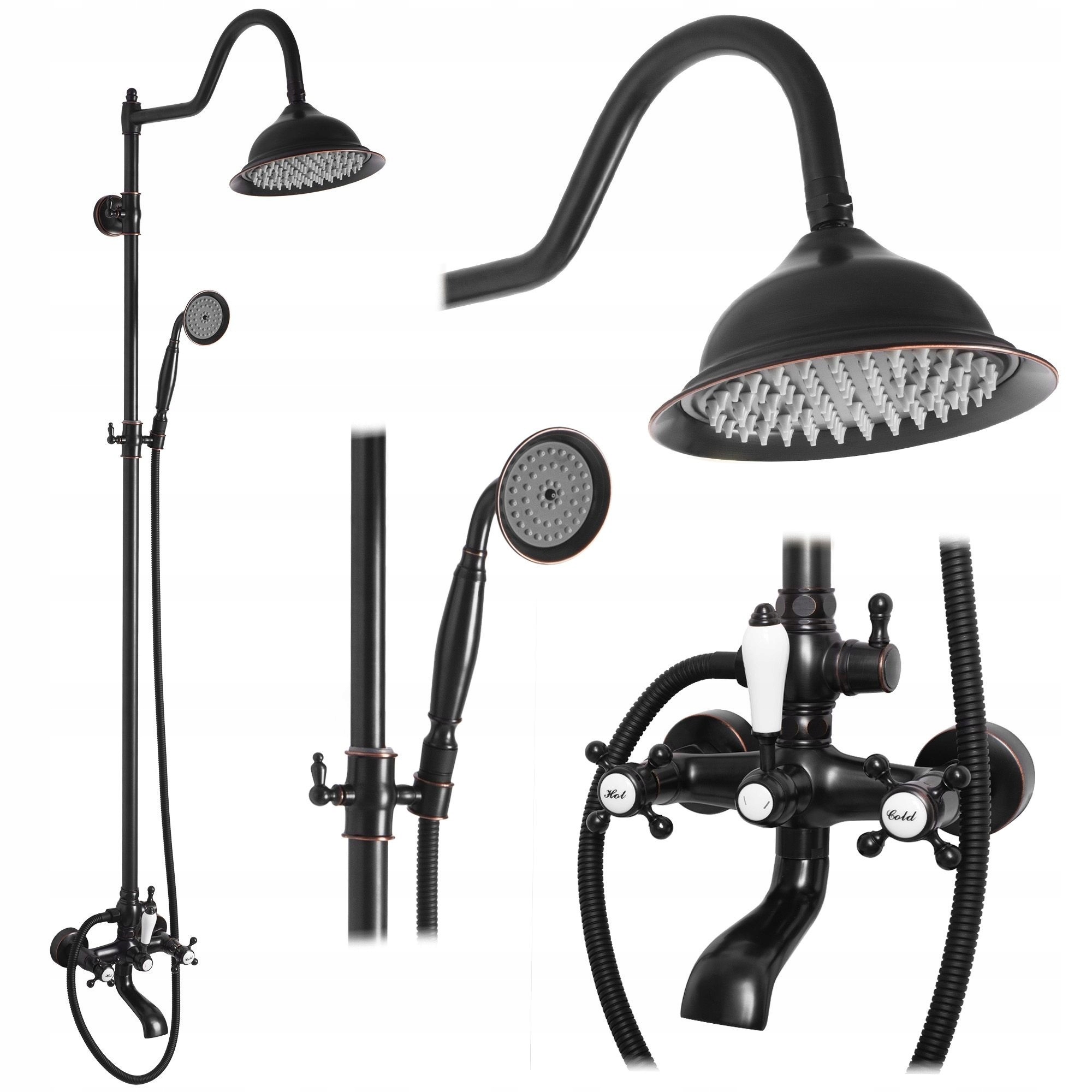 Sprchový set Rea Bergamo čierny, retro, s retiazkou