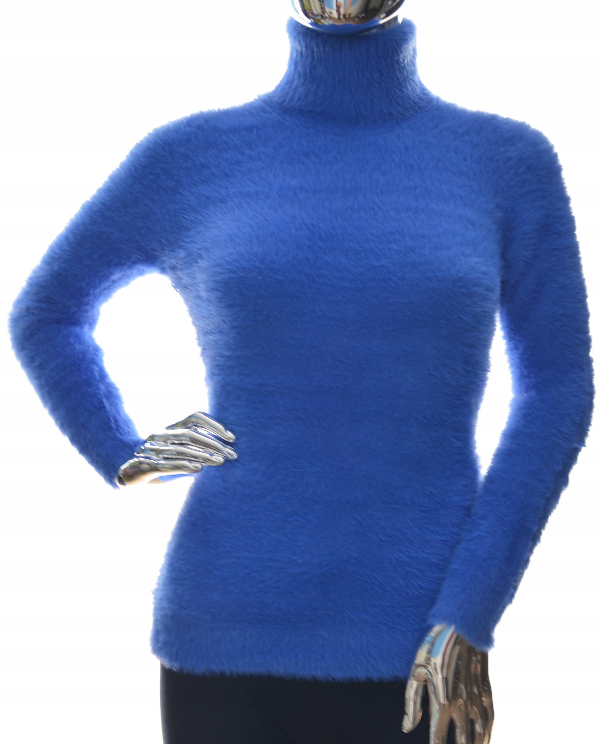 

Damski sweter z golfem golf typu alpaka niebieski