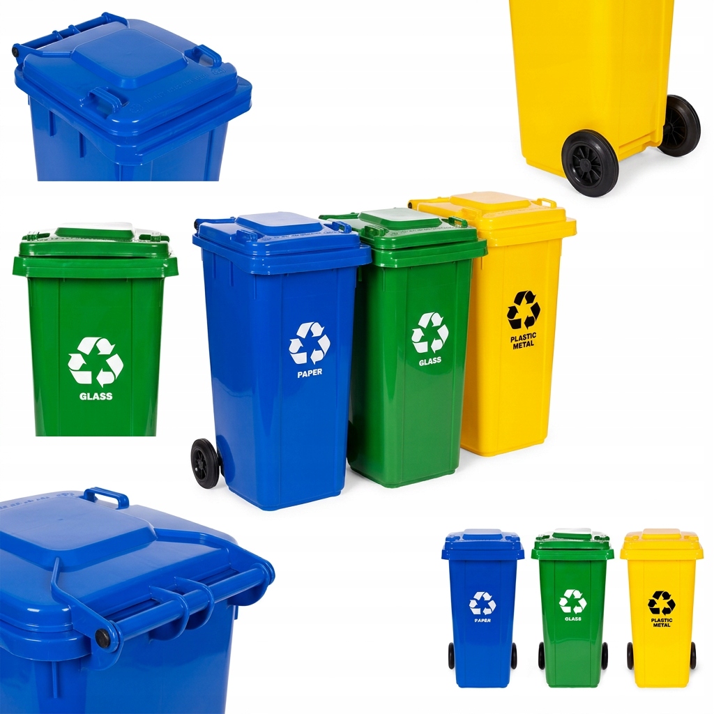 Zestaw 3szt Kosz Na Śmieci Segregacja 3x120l Pojemnik z Klapą Kubeł Plastik