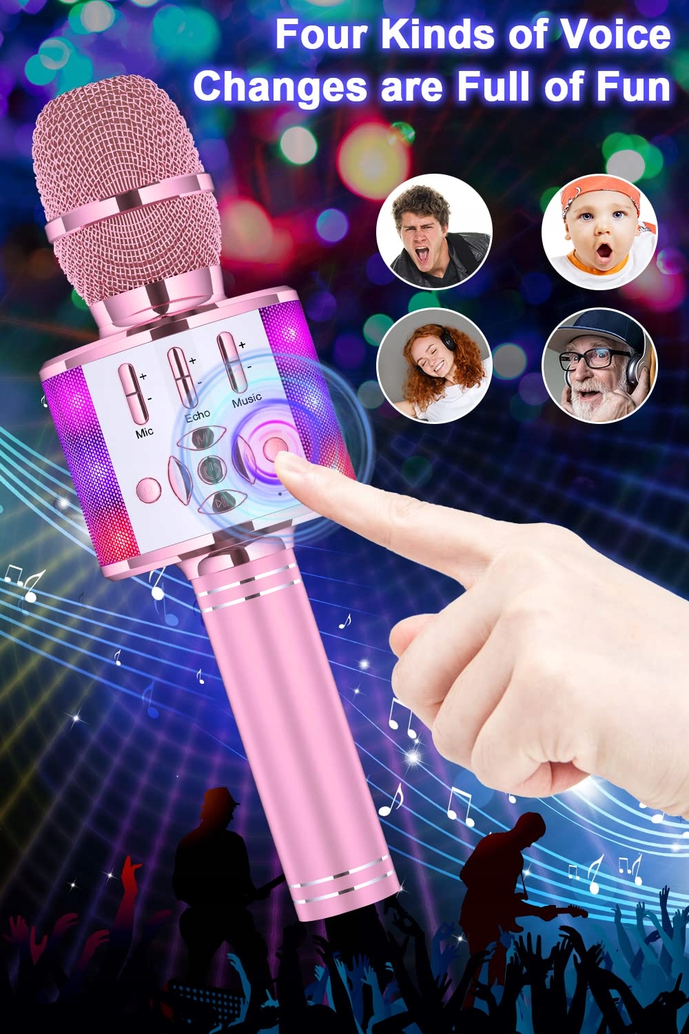 BONAOK Magiczny Mikrofon Karaoke Bluetooth Dla Dzieci i Dorosłych Różowy — miniatura 4