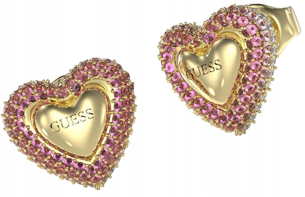 Módní Náušnice Guess Beloved Srdce S Růžovými A Stříbrnými Krystaly Set